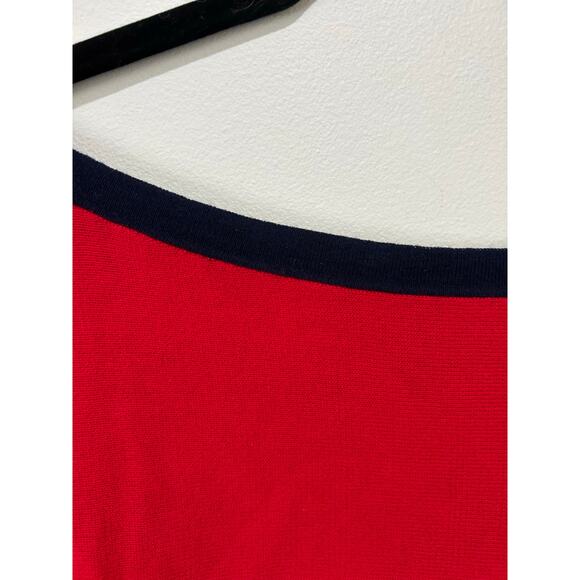 Lauren Ralph Lauren cotton knit top size S red with blue trim buttons boatneck - Picture 2 of 7